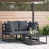 vidaXL Garten-Sofa-Set mit Kissen 3 pcs Schwarz Aluminium