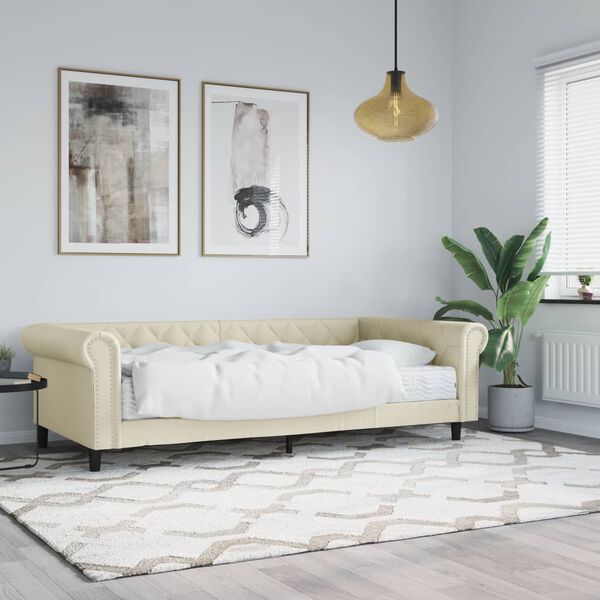 vidaXL Tagesbett mit Matratze Creme 90x200 cm Kunstleder