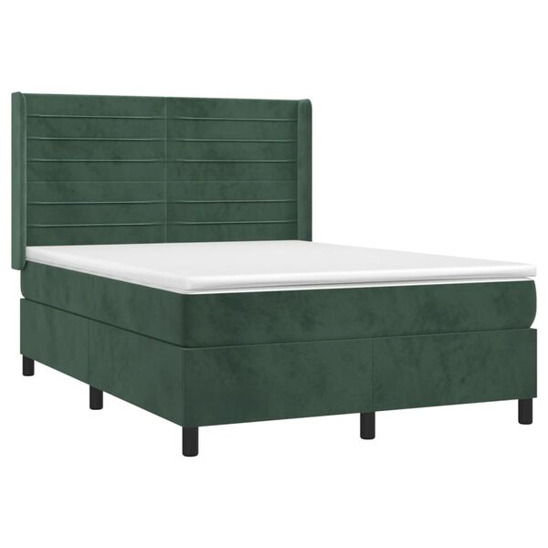 vidaXL Boxspringbett mit Matratze Dunkelgr&uuml;n 140x190 cm Samt