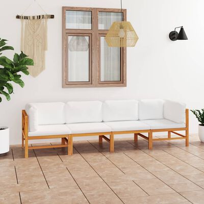 vidaXL 4-Sitzer-Gartensofa mit Creme Kissen Massivholz Teak