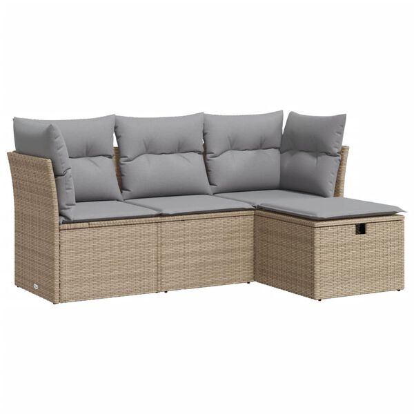 vidaXL 4-tlg. Garten-Sofagarnitur mit Kissen Beige Poly Rattan