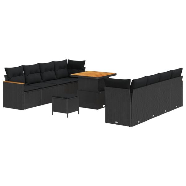 vidaXL Gartensofa-set mit Kissen 12 pcs Schwarz Poly-Rattan