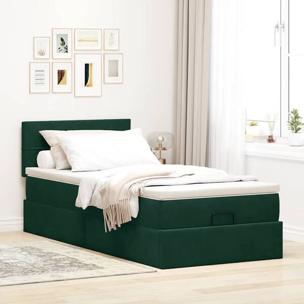 vidaXL Ottoman-Bett mit Matratze Dunkelgr&uuml;n 100x200 cm Samt