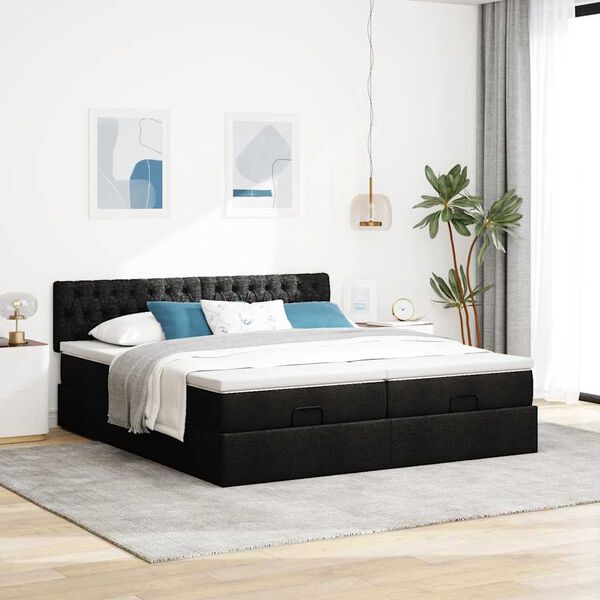 vidaXL Ottoman-Bett mit Matratzen Schwarz 180x200 cm Stoff
