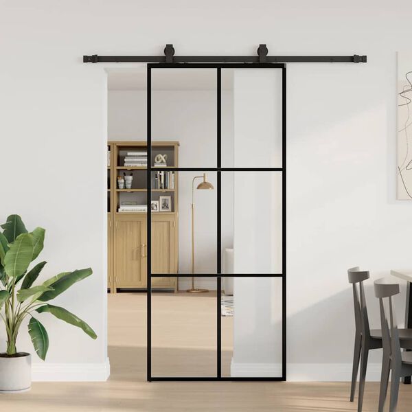 vidaXL Schiebet&uuml;r mit Beschlag Schwarz 90x205 cm ESG-Glas