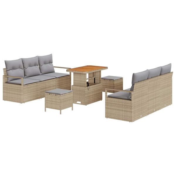 vidaXL Gartensofa-set mit Kissen 9 pcs Beige Poly-Rattan