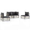 vidaXL 4-tlg. Garten-Lounge-Set mit Kissen Anthrazit Poly Rattan