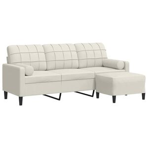 vidaXL 3-Sitzer-Sofa mit Hocker Creme 180 cm Samt