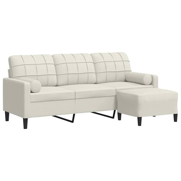 vidaXL 3-Sitzer-Sofa mit Hocker Creme 180 cm Samt