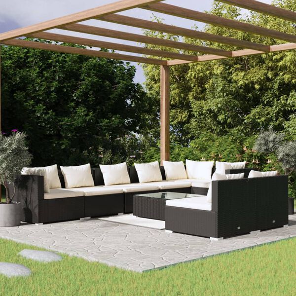 vidaXL 9-tlg. Garten-Lounge-Set mit Kissen Schwarz Poly Rattan