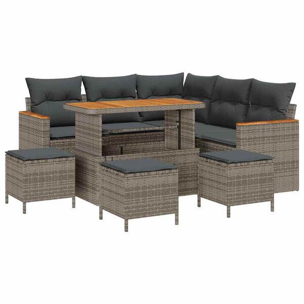 vidaXL Garten-Sofa-Set mit Kissen mit Speicher Grau Poly Rattan