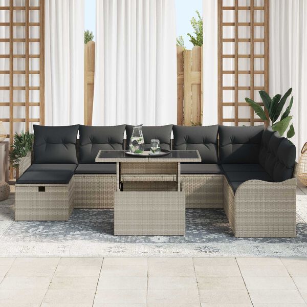 vidaXL Garten-Sofa-Set mit Kissen 9 pcs Hellgrau Poly Rattan