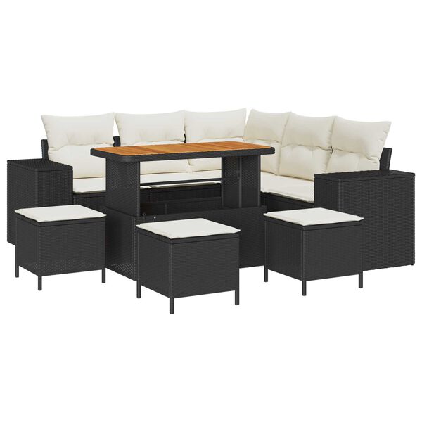 vidaXL Garten-Sofa-Set mit Kissen mit Speicher 9 pcs Schwarz und Creme