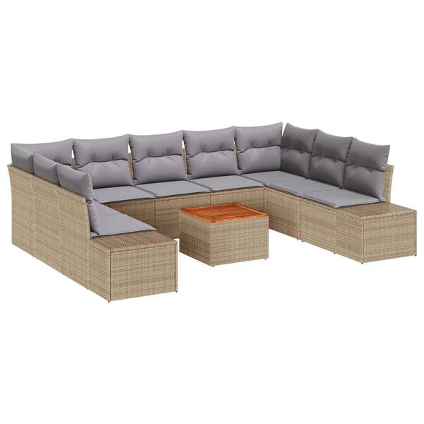 vidaXL Gartensofa-set mit Kissen 10 pcs Beige Poly-Rattan