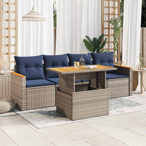 vidaXL 5-tlg. Garten-Sofagarnitur mit Kissen Grau Poly Rattan