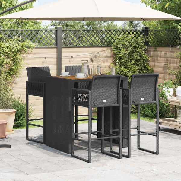 vidaXL 5-tlg. Gartenbar-Set ohne Kissen Schwarz Poly Rattan Akazie