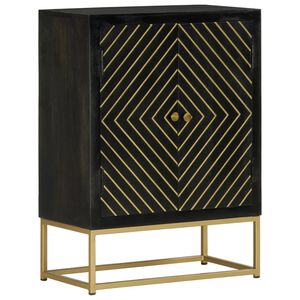 vidaXL Sideboard mit 2 T&uuml;ren Schwarz Gold 55x30x75 cm Massivholz Mango