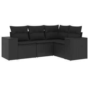 vidaXL 4-tlg. Garten-Sofagarnitur mit Kissen Schwarz Poly Rattan