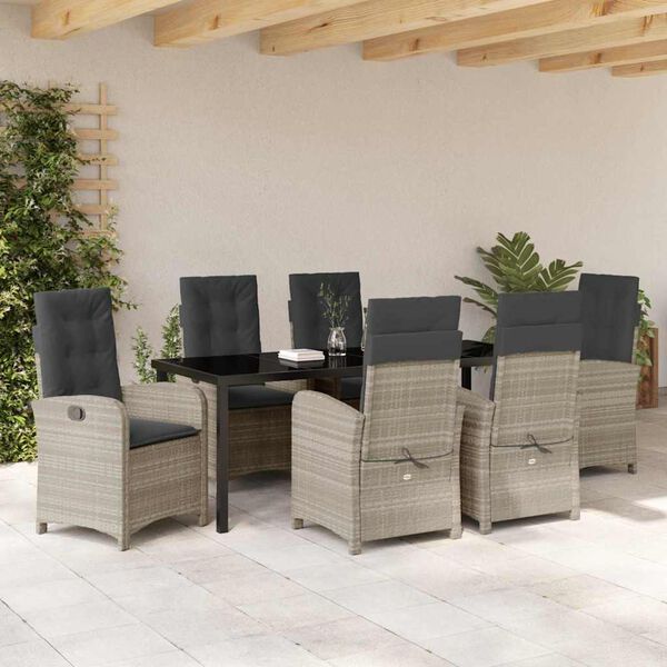 vidaXL Garten Essgruppe mit Kissen 7 pcs Hellgrau Poly-Rattan