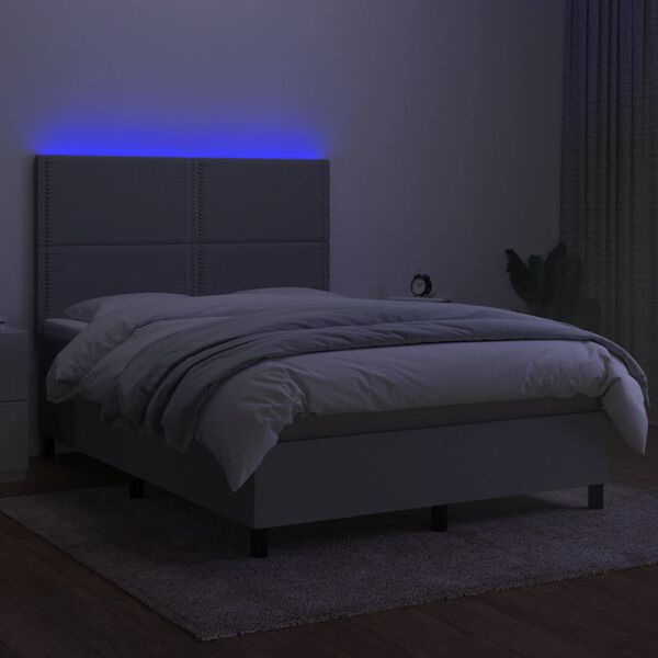 vidaXL Boxspringbett mit Matratze & LED Hellgrau 140x190 cm Stoff