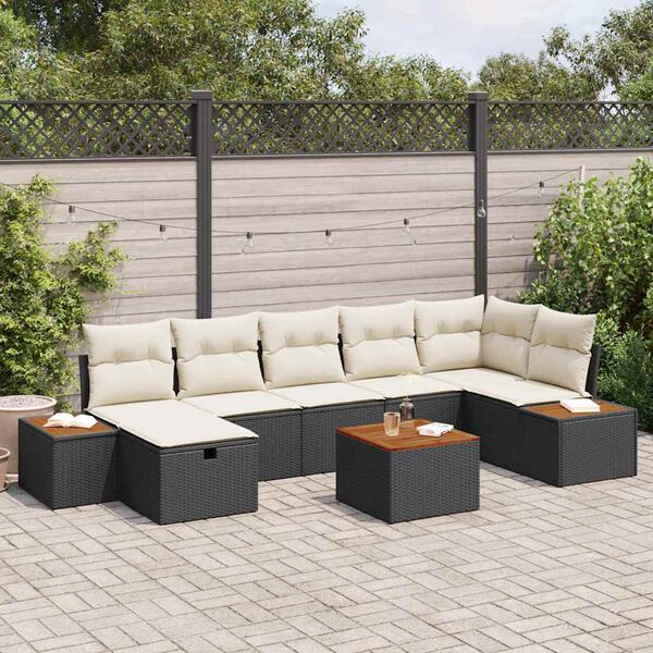 vidaXL Garten-Sofa-Set mit Kissen 8 pcs Schwarz Poly-Rattan