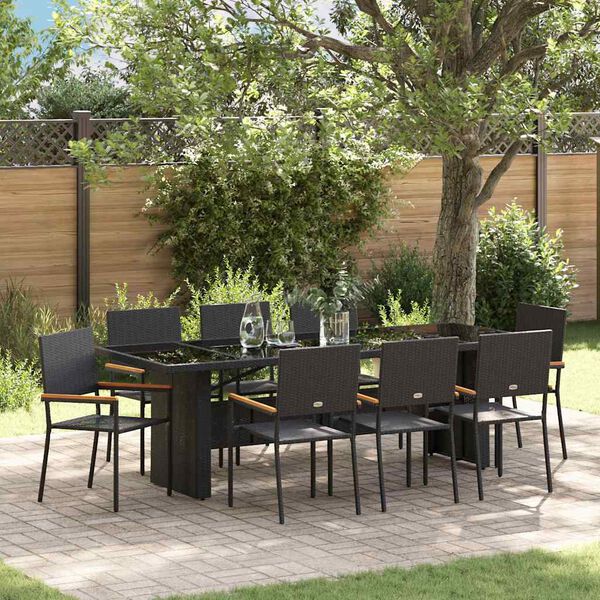 vidaXL Garten Essgruppe 9 pcs Schwarz Poly-Rattan