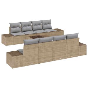 vidaXL Garten-Sofa-Set mit Kissen 8 pcs Beige und Grau Poly-Rattan
