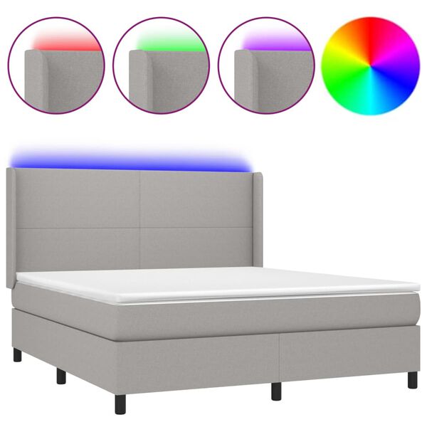 vidaXL Boxspringbett mit Matratze & LED Hellgrau 160x200 cm Stoff
