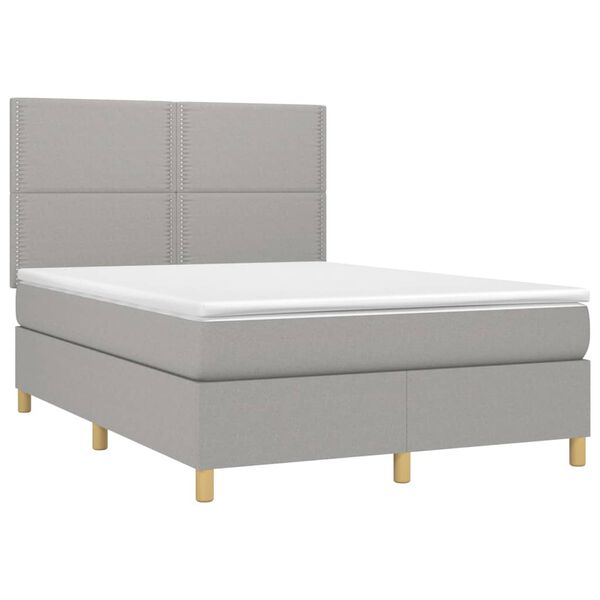 vidaXL Boxspringbett mit Matratze & LED Hellgrau 140x200 cm Stoff