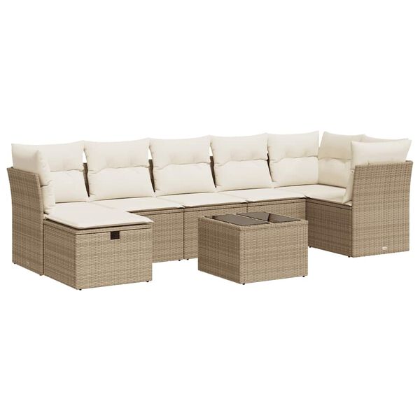 vidaXL 7-tlg. Garten-Sofagarnitur mit Kissen Beige Poly Rattan