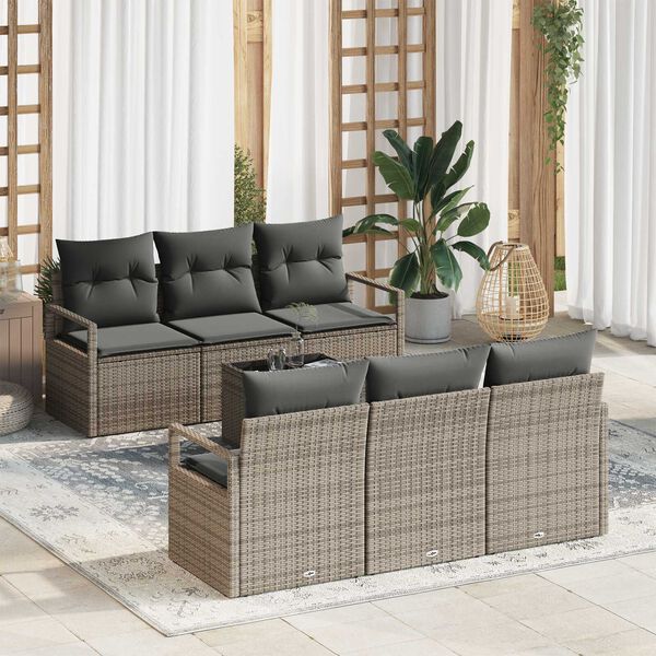 vidaXL Gartensofa-set mit Kissen mit Speicher 7 pcs Grau Poly-Rattan