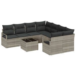 vidaXL Sofa-Set 9 Stk. 8-Sitzanzahl Hellgrau und Schwarz Polyrattan