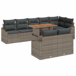 vidaXL Garten-Sofa-Set mit Speicher 9 pcs Grau Poly Rattan