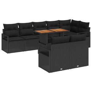 vidaXL Garten-Sofa-Set mit Kissen mit Kissen 9 pcs Schwarz und Braun
