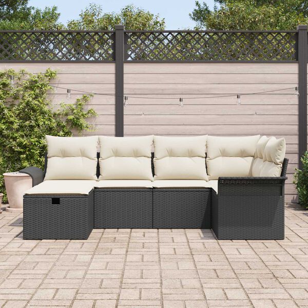 vidaXL Gartensofa-set mit Kissen 6 pcs Schwarz und Creme Poly-Rattan