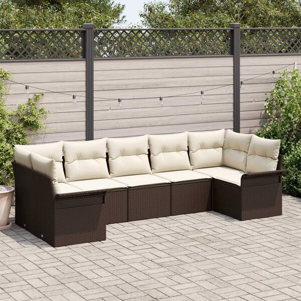 vidaXL Garten-Sofa-Set mit Kissen mit Speicher 7 pcs Braun Poly Rattan