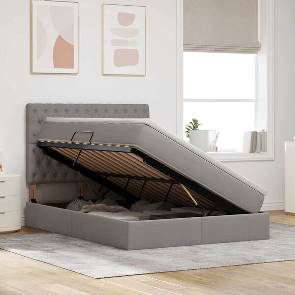 vidaXL Aufbewahrungsbett mit Matratze Taupe 140 x 190 cm Polyester