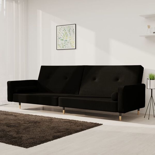 vidaXL Schlafsofa 2-Sitzer mit 2 Kissen Schwarz Samt