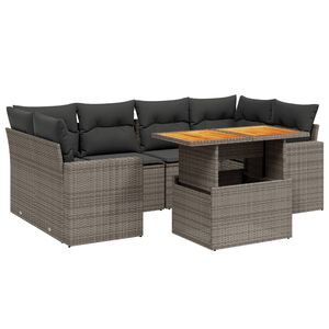 vidaXL 7-tlg. Garten-Sofagarnitur mit Kissen Grau Poly Rattan