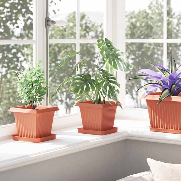 vidaXL Quadratischer Blumentopf 24 pcs Ziegelrot 16 x 16 x 14 cm