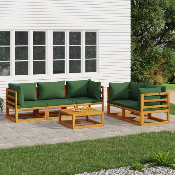 vidaXL 6-tlg. Garten-Lounge-Set mit Grünen Kissen Massivholz