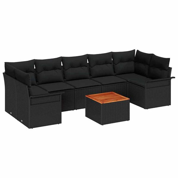 vidaXL Gartensofa-set mit Kissen 8 pcs Schwarz Poly-Rattan