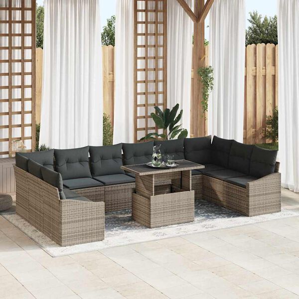 vidaXL Garten-Sofa-Set mit Kissen mit Speicher mit Kissen 11 pcs Grau
