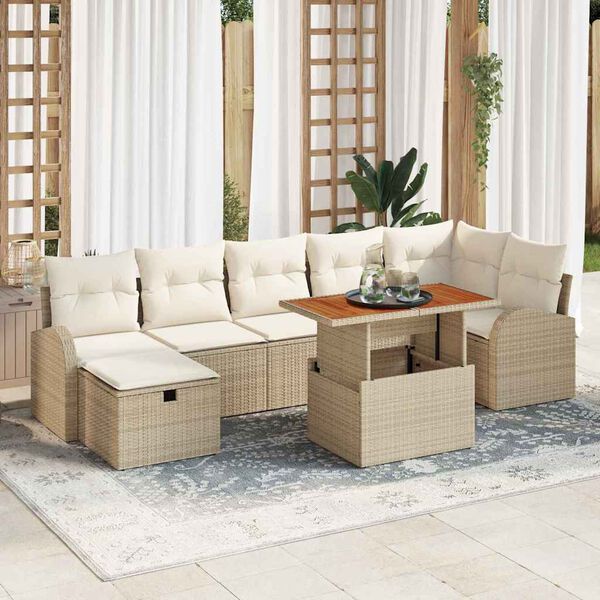vidaXL Garten-Sofa-Set mit Kissen mit Speicher 8 pcs Beige Poly Rattan