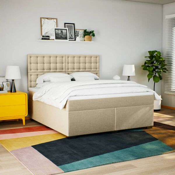 vidaXL Boxspringbett mit Matratze Creme 180x200 cm Stoff