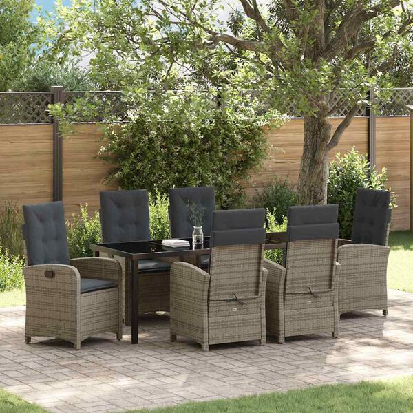 vidaXL Garten Essgruppe mit Kissen 7 pcs Grau Poly-Rattan