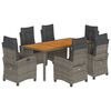 vidaXL 7-tlg. Garten-Essgruppe mit Kissen Grau Poly Rattan