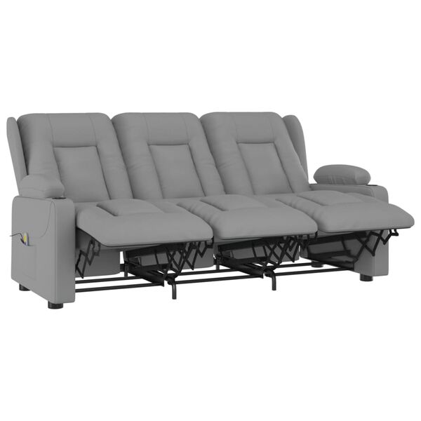 vidaXL 3-Sitzer Massagesessel mit Getr&auml;nkehalter Grau Kunstleder