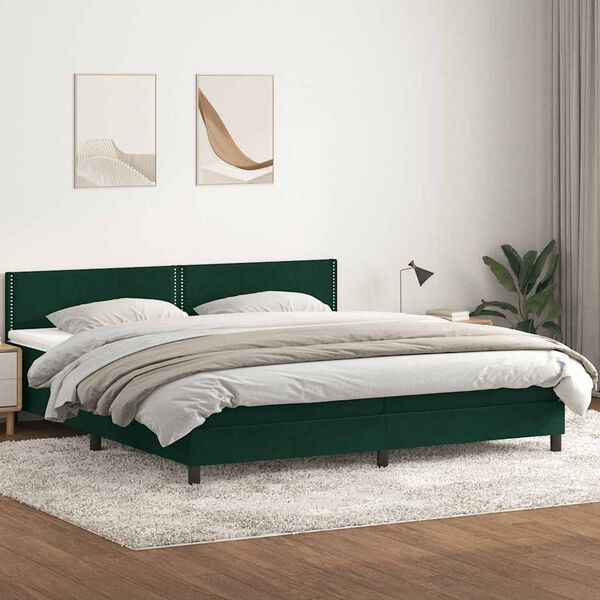 vidaXL Boxspringbett mit Matratze Dunkelgr&uuml;n 200x210 cm Samt
