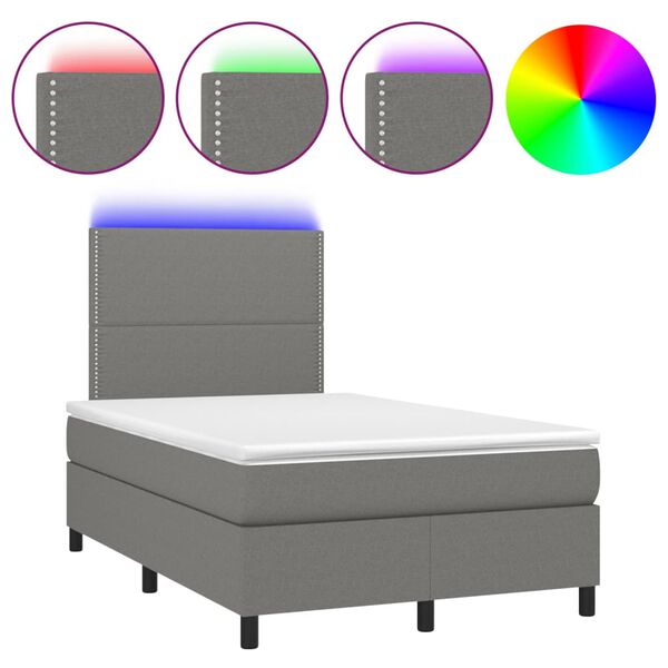 vidaXL Boxspringbett mit Matratze & LED Dunkelgrau 120x200 cm Stoff